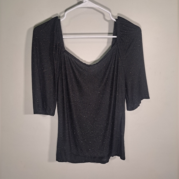Paraphrase black metallic sparkling puff sleeve top XL - Picture 5 of 6